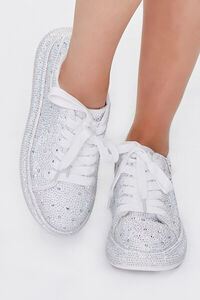 WHITE Rhinestone-Embellished Low-Top Sneakers, image 4