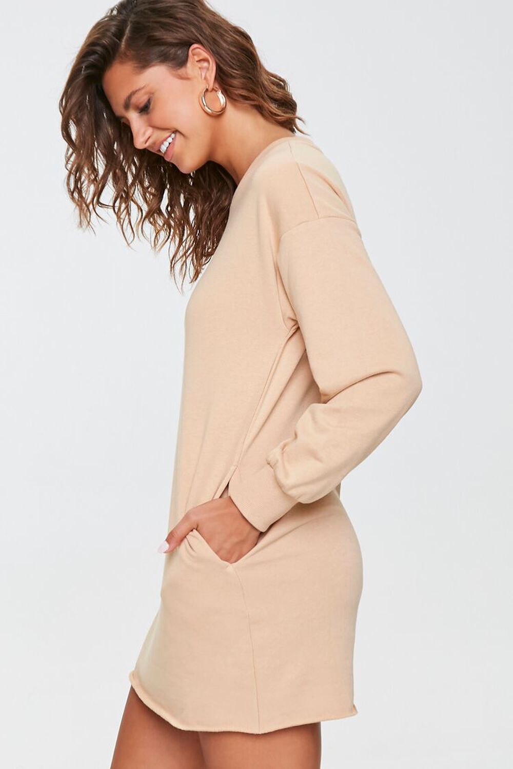 TAUPE French Terry Sweatshirt Dress, image 2