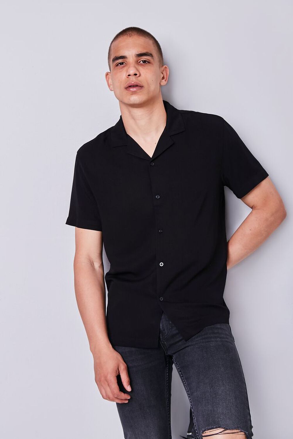 BLACK Cuban Collar Shirt, image 1
