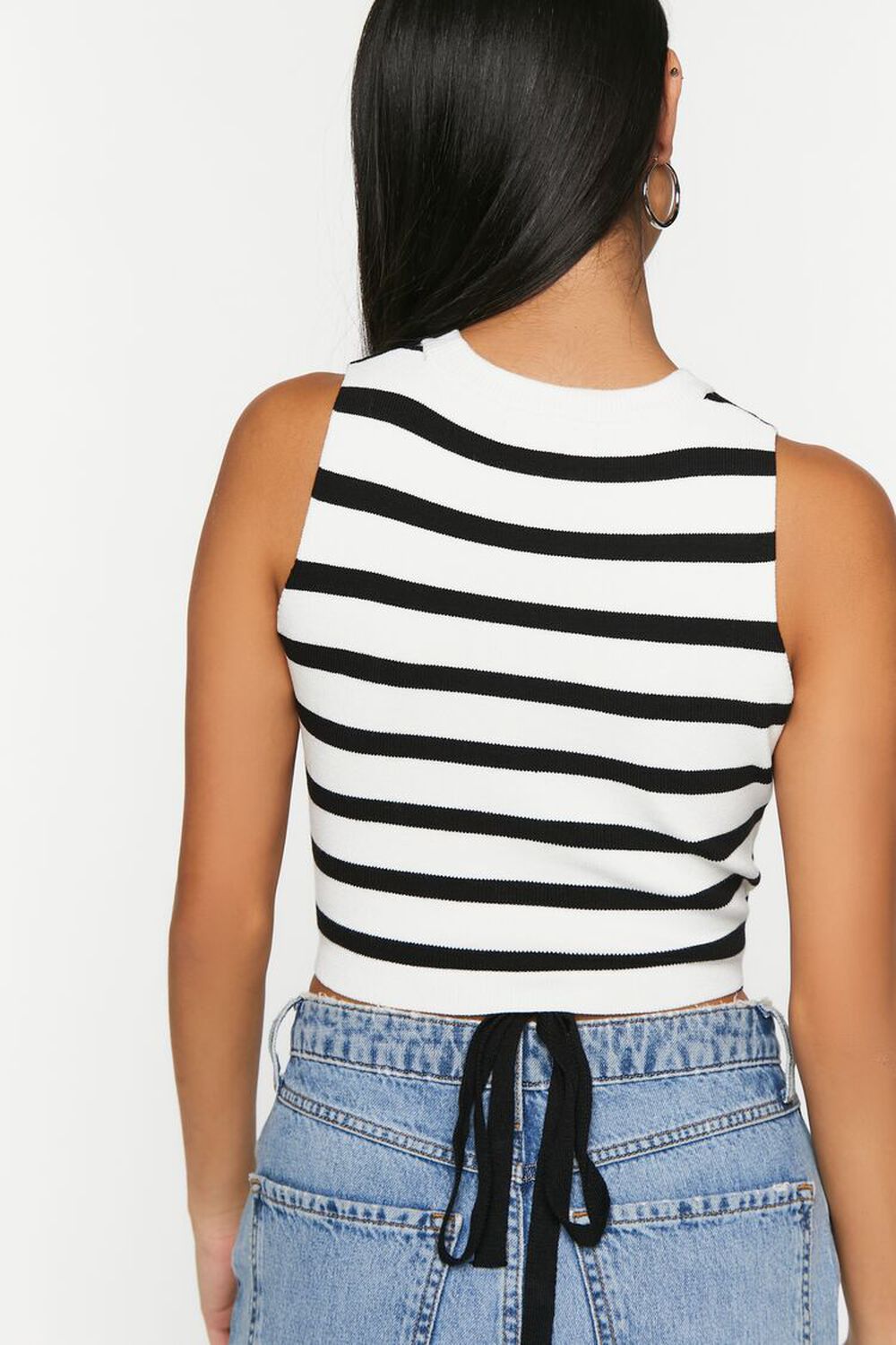 BLACK/WHITE Striped Strappy Sleeveless Crop Top, image 3