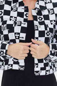 BLACK/WHITE Floral Checkered Twill Jacket, image 5