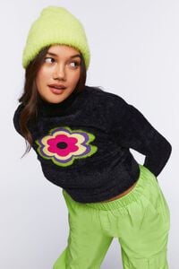 BLACK/MULTI Textured Flower Graphic Sweater, image 1