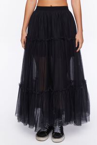 BLACK Mesh Crop Top & Tiered Maxi Skirt Set, image 5