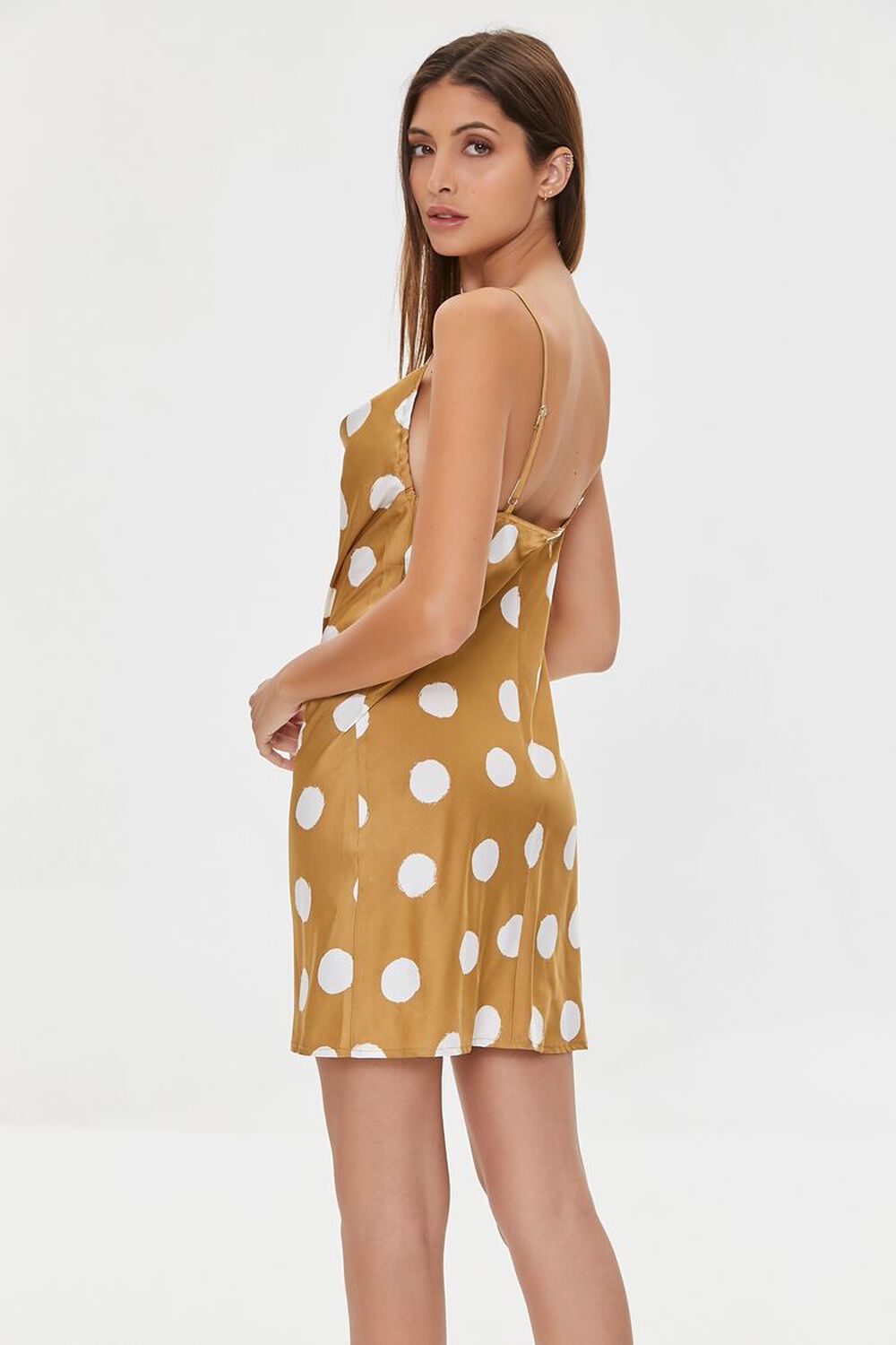 BROWN/MULTI Polka Dot Print Satin Mini Dress, image 3