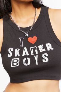 BLACK/MULTI I Love Skater Boys Cropped Tank Top, image 5