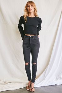 BLACK Cropped Bell-Sleeve Sweater, image 4