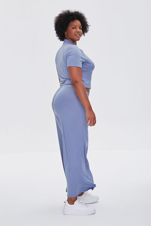 DUSTY BLUE Plus Size Shirt & Wide-Leg Pants Set, image 2