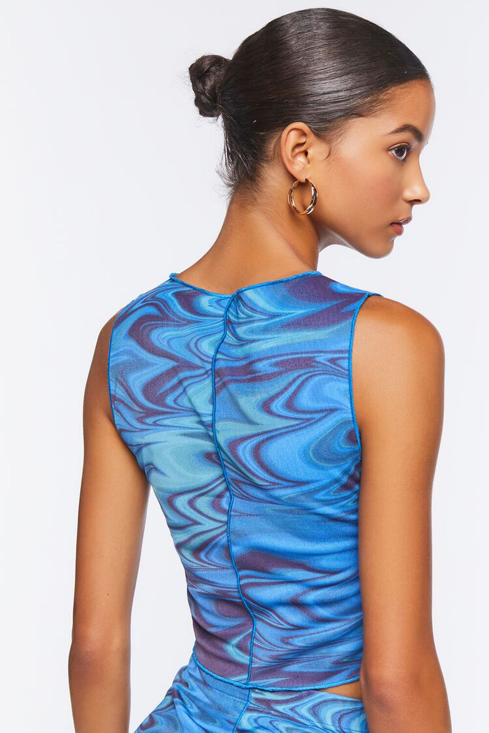 BLUE/MULTI Abstract Print Cutout Crop Top, image 3