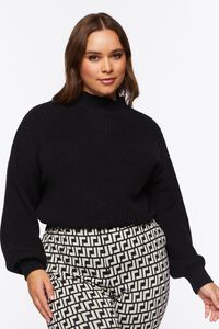 BLACK Plus Size Ribbed Mock Neck Sweater, image 1