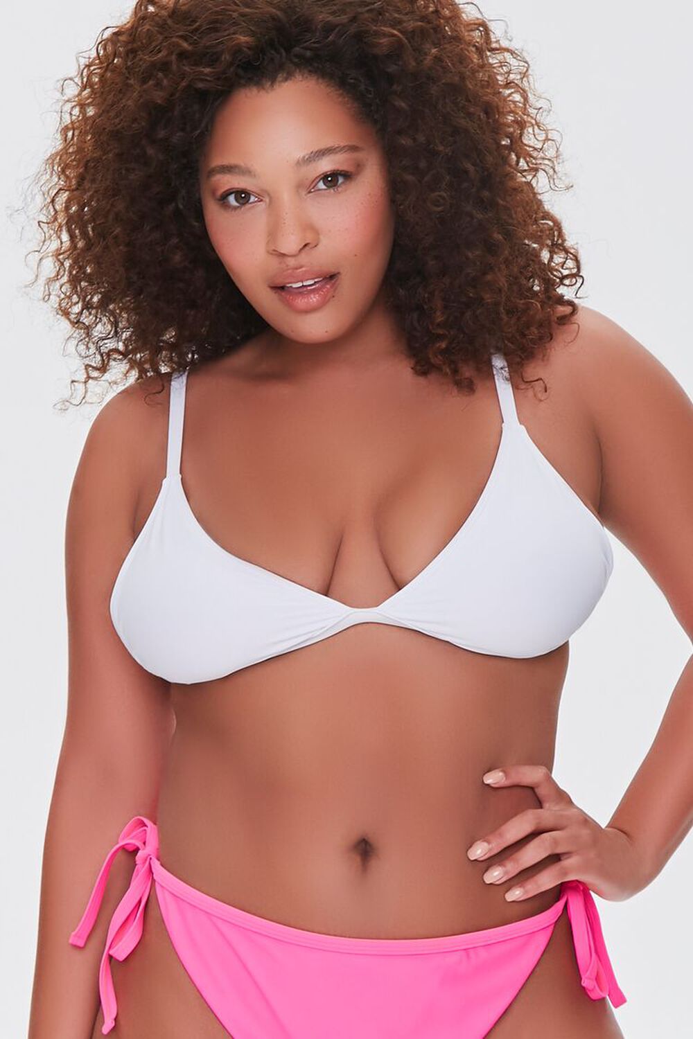WHITE Plus Size String Triangle Bikini Top, image 1