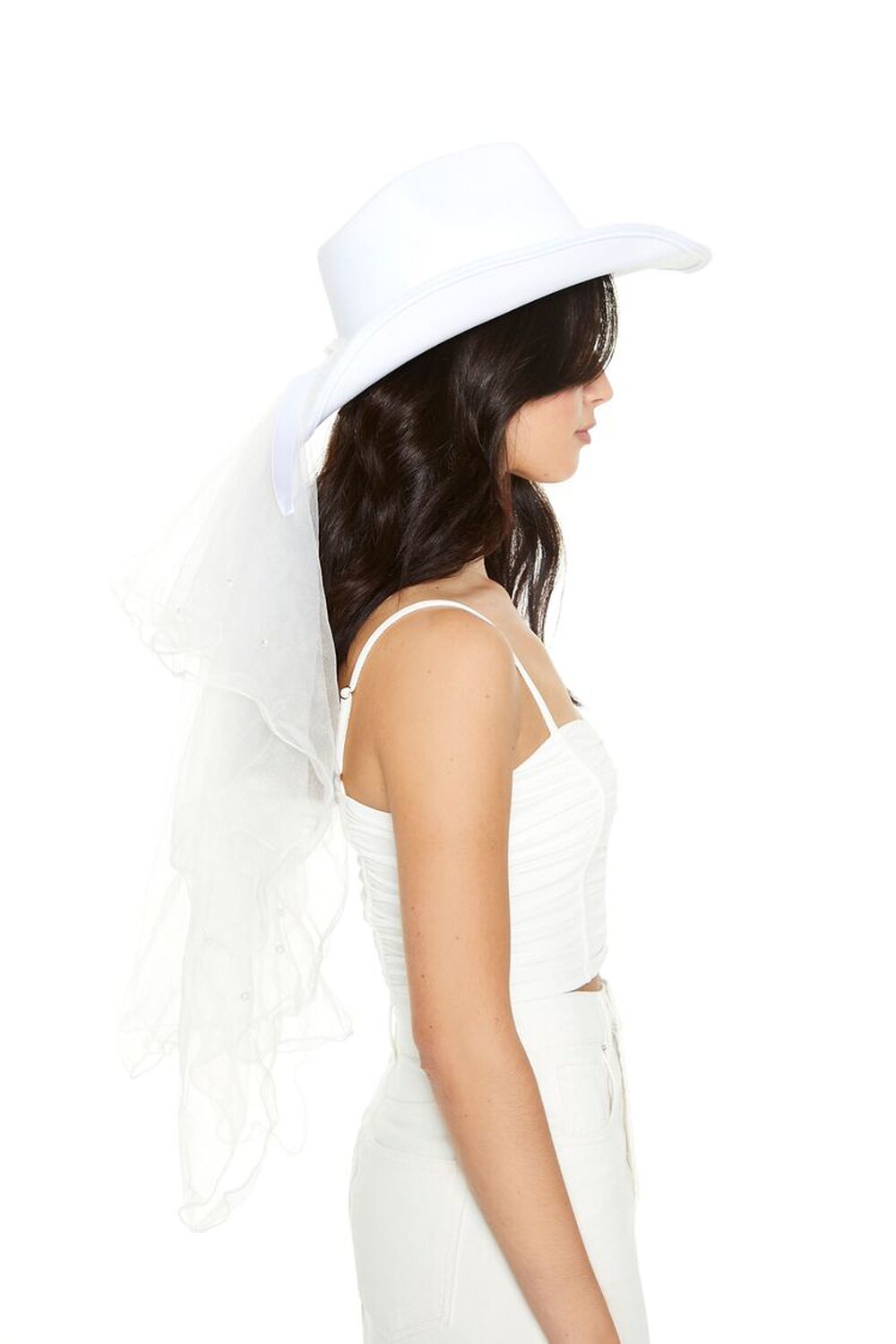 WHITE/MULTI Rhinestone Veil Cowboy Hat, image 2