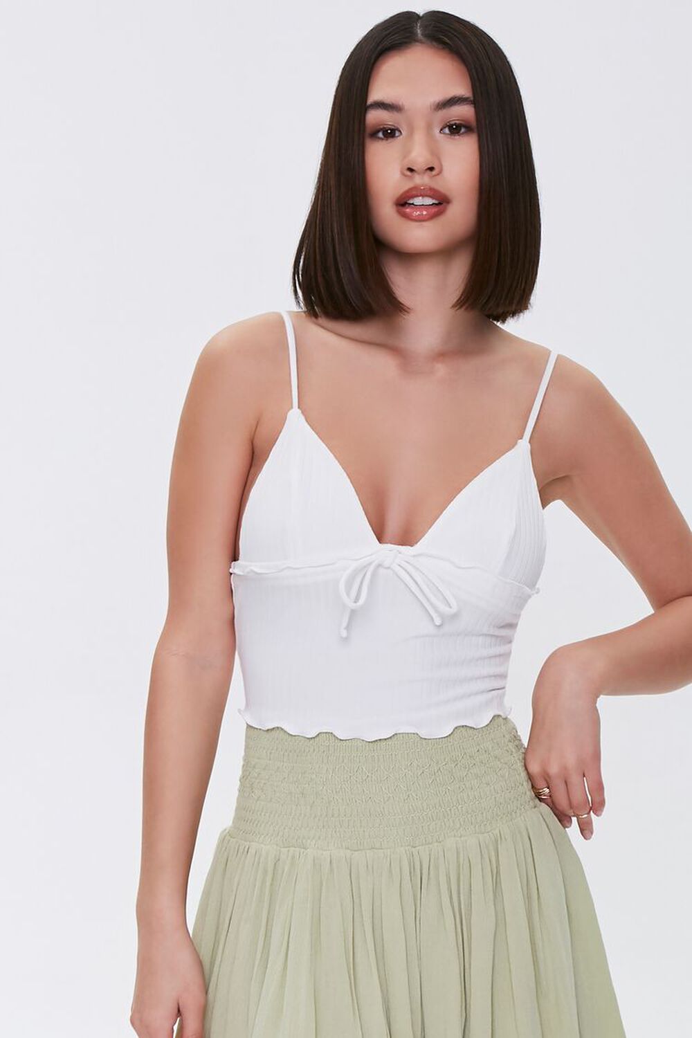 WHITE Ribbed Cropped Cami, image 1