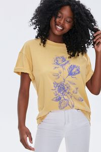 MUSTARD/PURPLE Floral Graphic Tee, image 1
