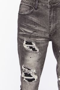 GREY Distressed Paint Splatter Skinny Jeans, image 5