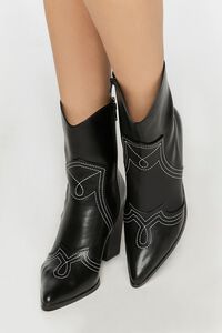 BLACK Faux Leather Contrast Cowboy Boots, image 2