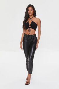 BLACK Faux Leather Paperbag Joggers, image 5