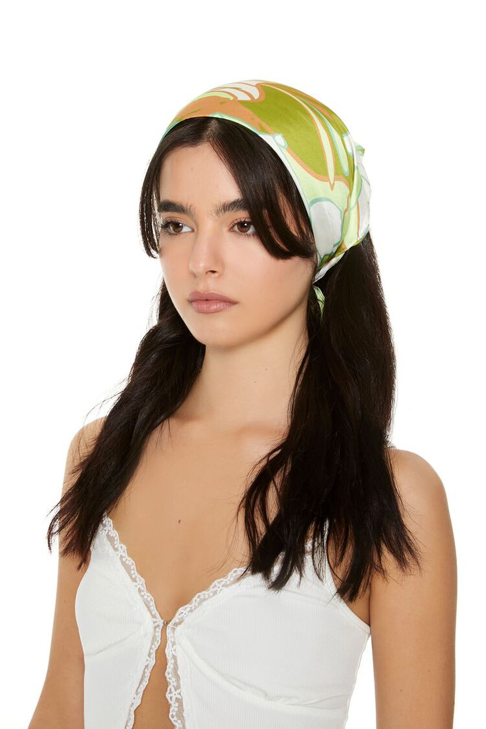 GREEN/MULTI Tropical Print Bandana Headwrap, image 2