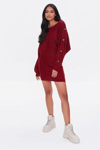 BURGUNDY Button-Trim Sweater Dress, image 4