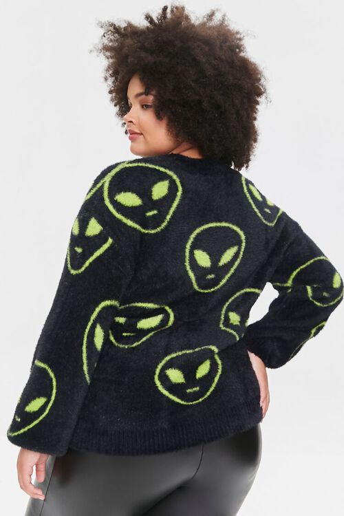 BLACK/GREEN Plus Size Fuzzy Knit Alien Sweater, image 3