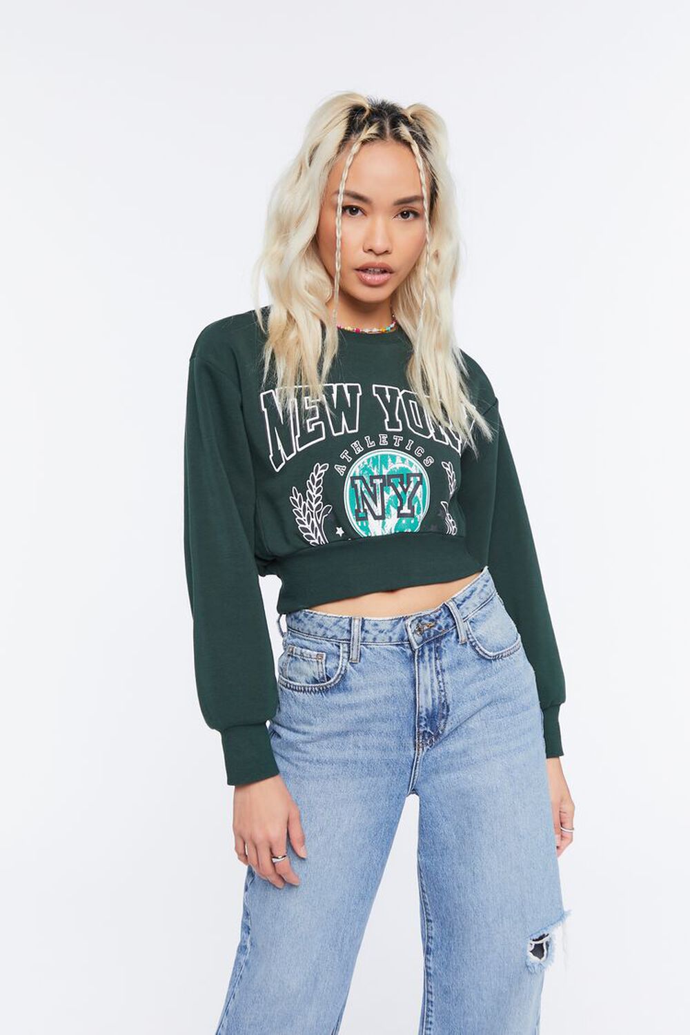 GREEN/MULTI New York Graphic Cropped Pullover, image 1