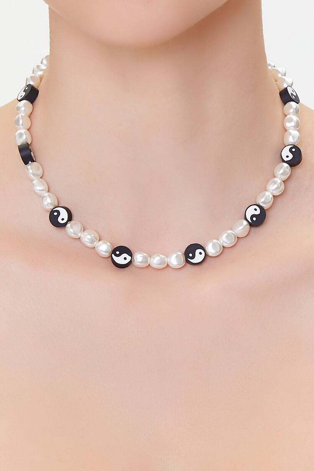 BLACK/WHITE Yin Yang Beaded Necklace, image 1