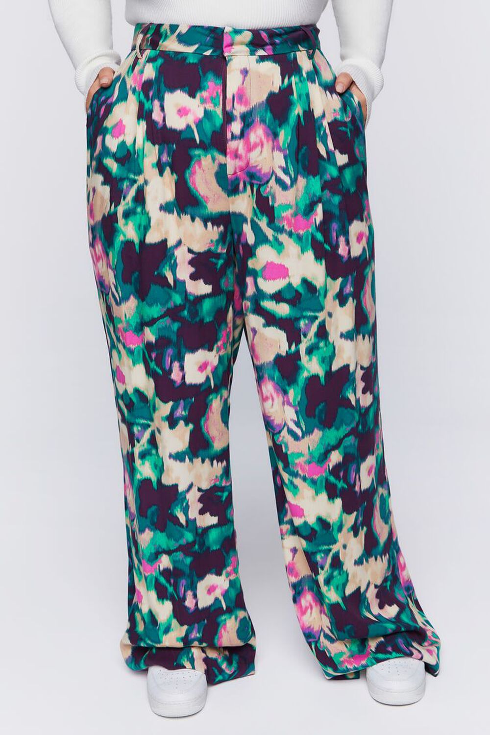 PLUM/MULTI Plus Size Floral Print Wide-Leg Pants, image 2