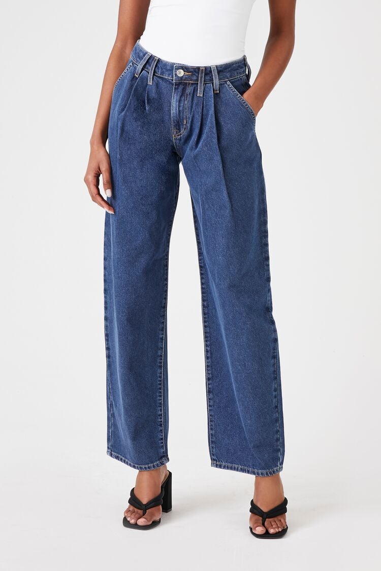 Recycled Cotton Pleated Wide-Leg Jeans