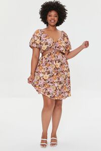PINK/MULTI Plus Size Floral Cutout Mini Dress, image 4