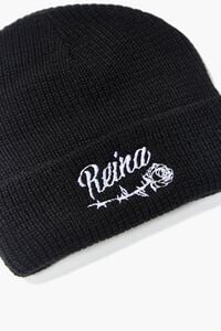BLACK/WHITE Reina Embroidered Beanie, image 3