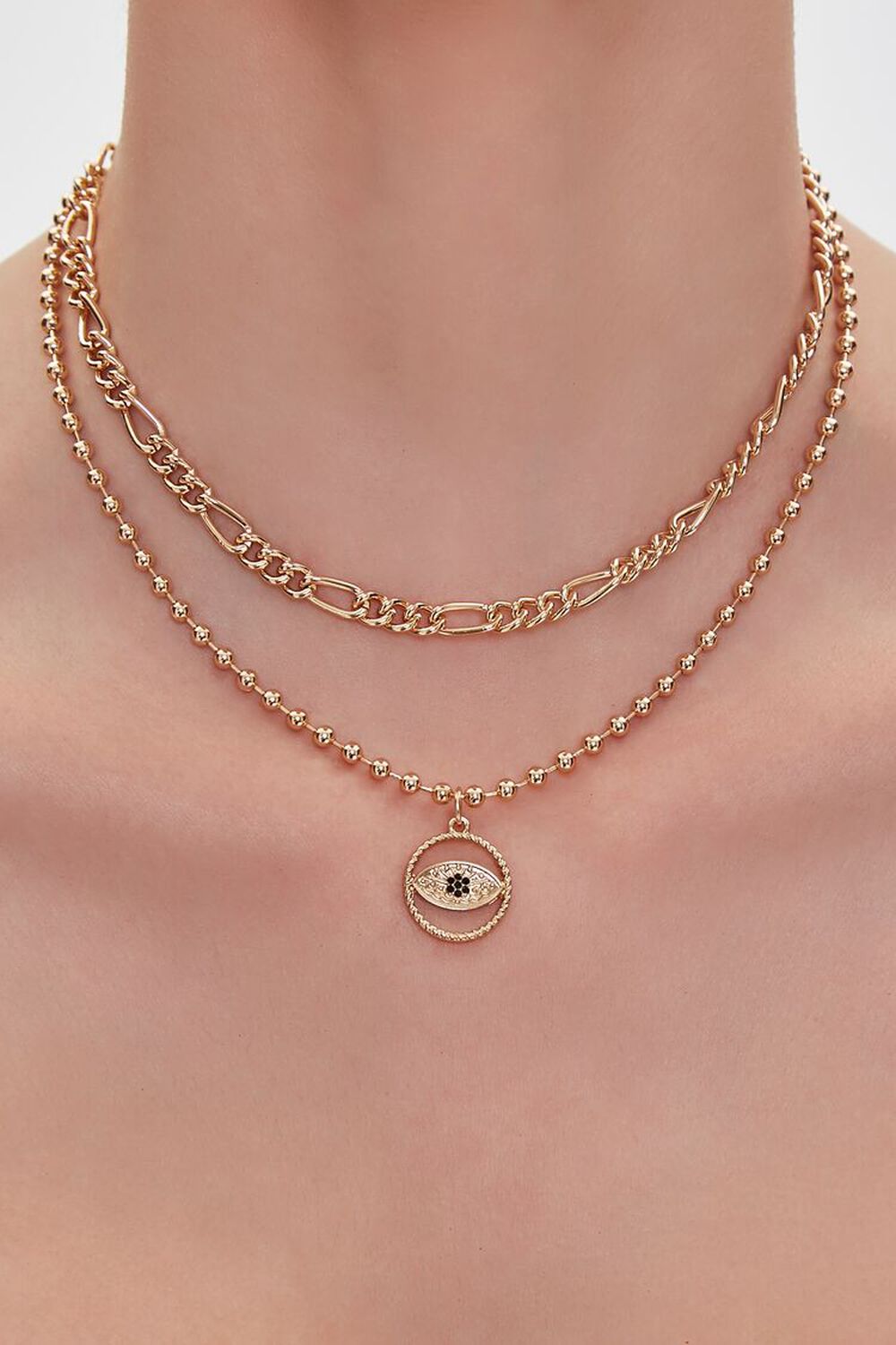 GOLD Eye Charm Layered Necklace, image 1