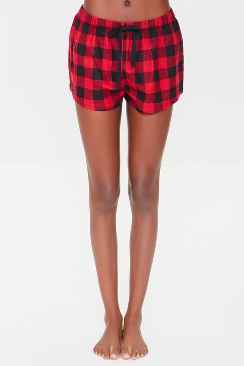 RED/BLACK Plaid Flannel Pajama Shorts, image 2
