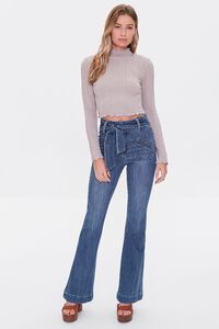 TAUPE Cable Knit Mock Neck Crop Top, image 4