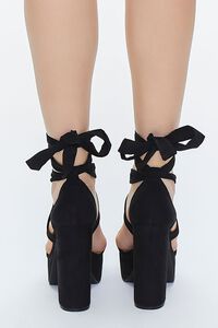 BLACK Faux Suede Lace-Up Platform Heels, image 3