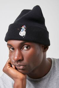 BLACK/MULTI Embroidered Snowman Beanie, image 3
