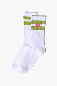 WHITE/GREEN Embroidered Floral Crew Socks, image 2