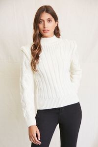 CREAM Mock Neck Cable Knit Sweater, image 1