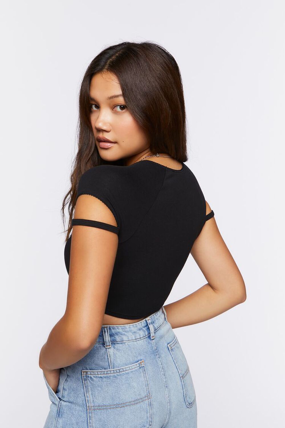 BLACK Strappy Cropped Tee, image 3