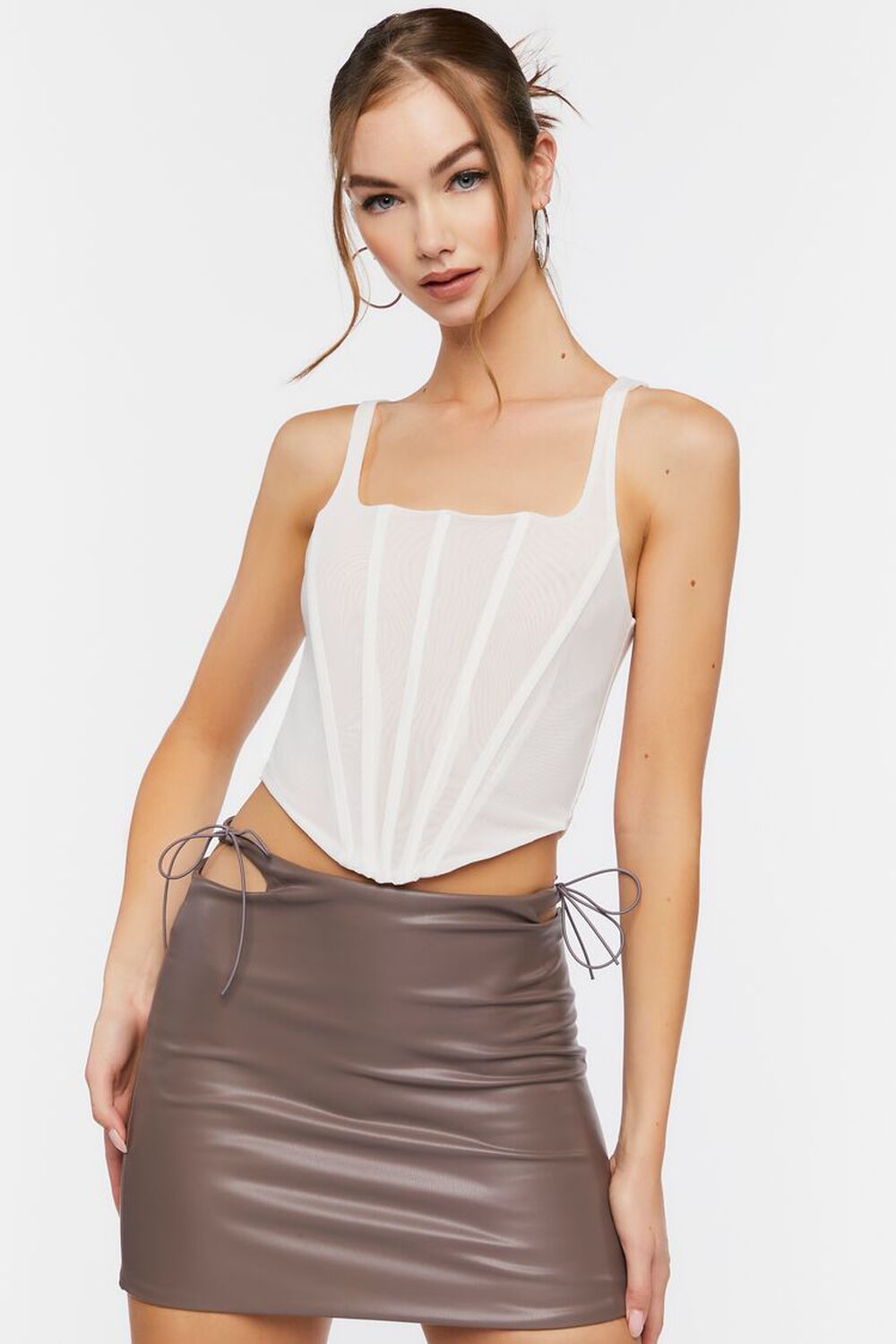 SHIITAKE Faux Leather Cutout Mini Skirt, image 1