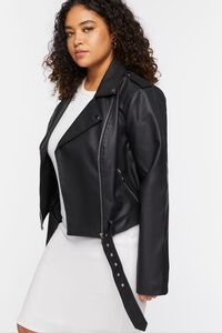 BLACK Plus Size Faux Leather Moto Jacket, image 2