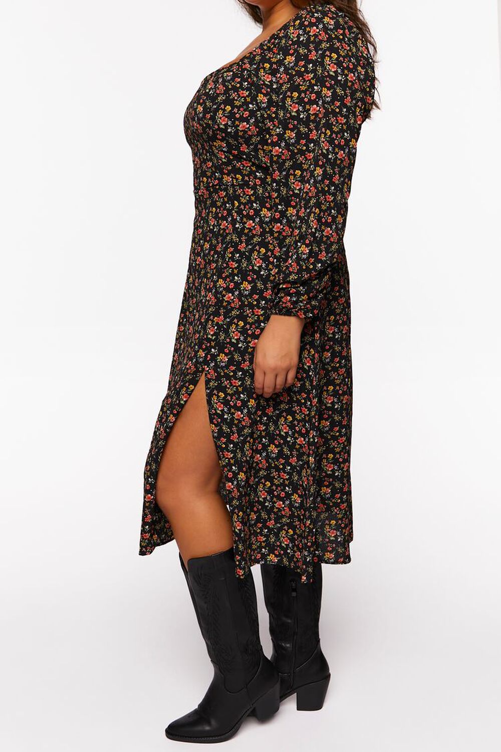 BLACK/MULTI Plus Size Ditsy Floral Midi Dress, image 2