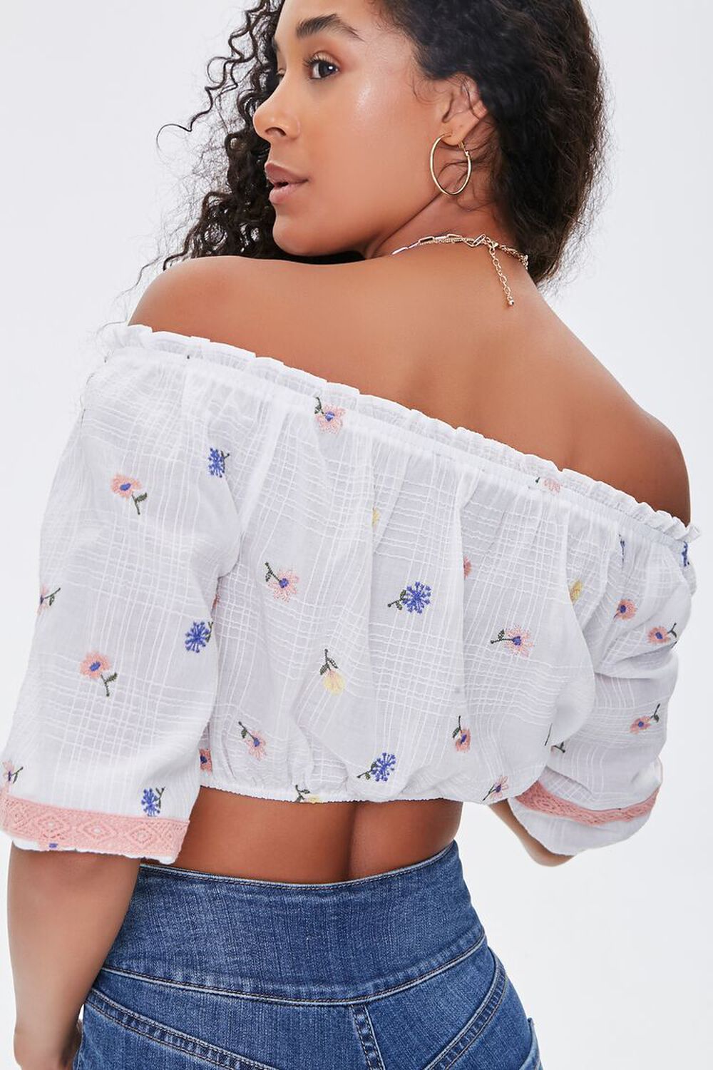 WHITE/MULTI Floral Embroidered Crop Top, image 3