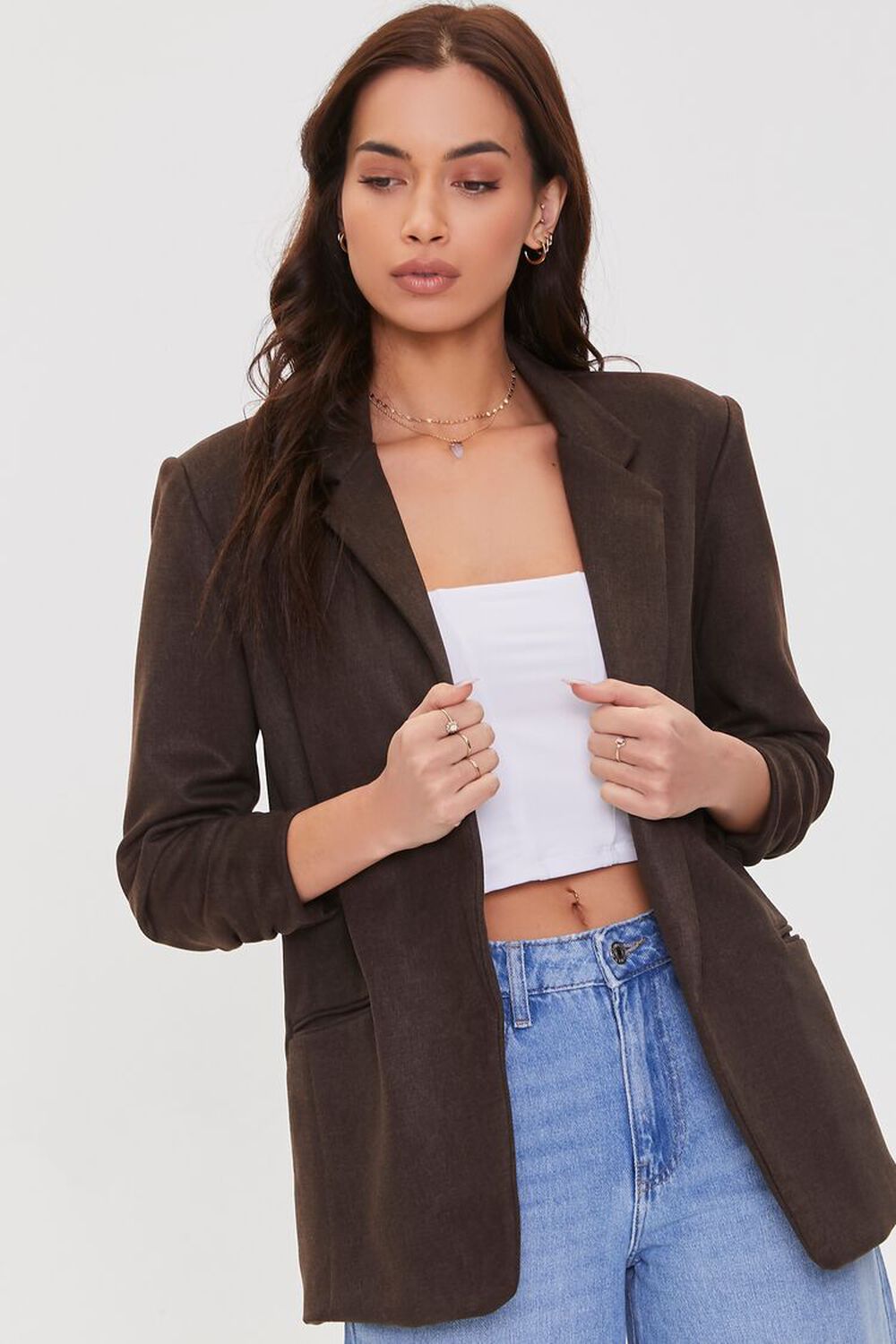 CHARCOAL Notched Open-Front Blazer, image 2