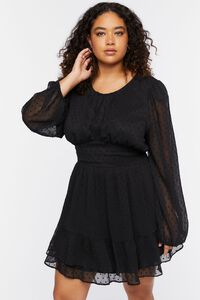 BLACK Plus Size Swiss Dot Mini Dress, image 1