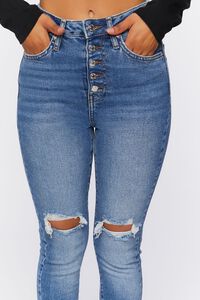 DARK DENIM Recycled Cotton Distressed Skinny Jeans, image 6