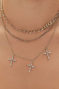 GOLD Faux Gem Cross Chain Necklace Set, image 2