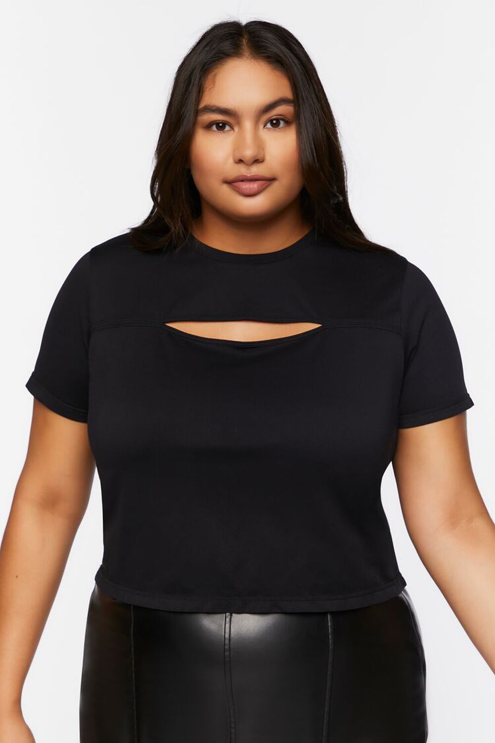 BLACK Plus Size Active Cutout Cropped Tee, image 1