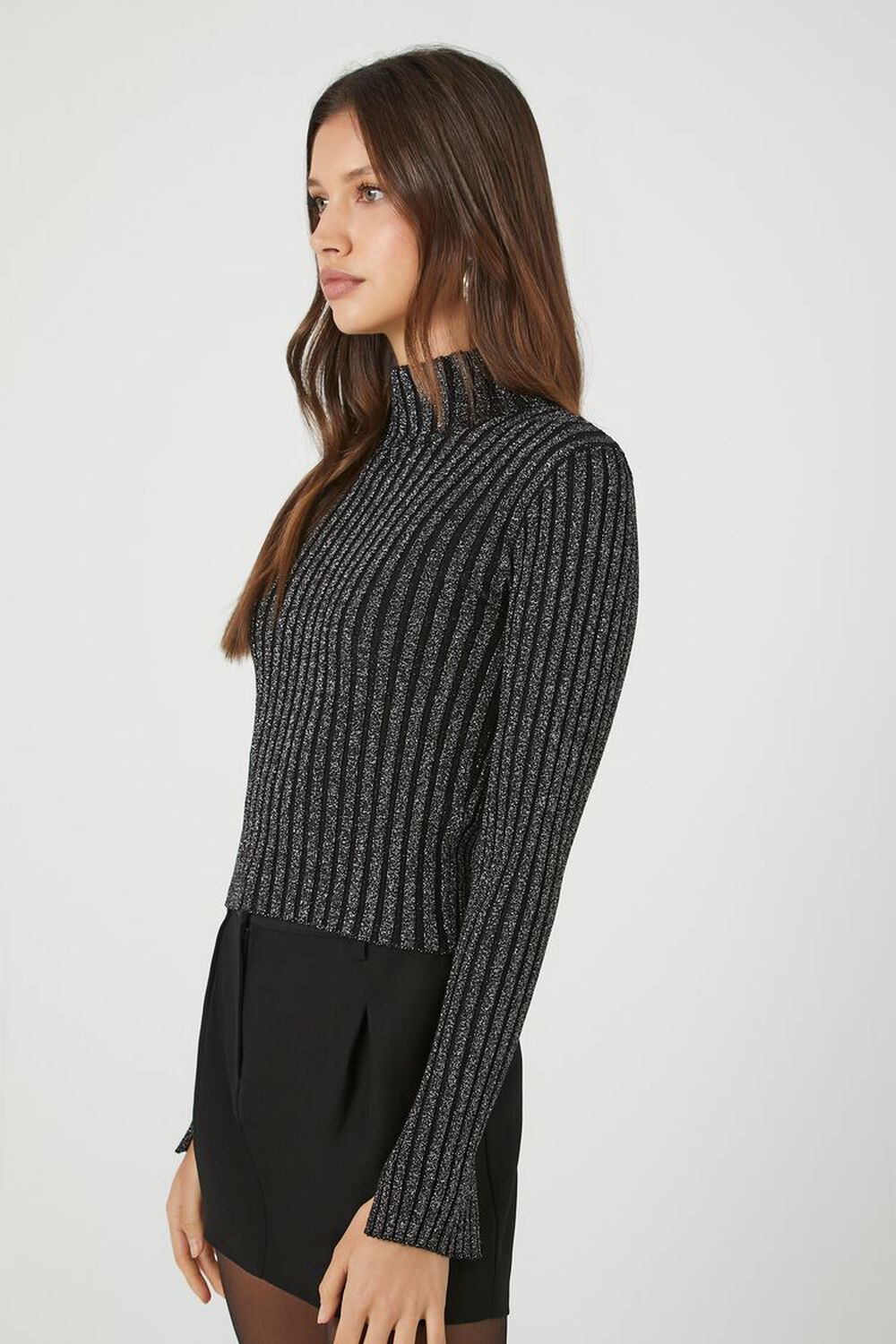 BLACK Glitter Knit Turtleneck Sweater, image 2