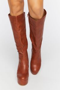 BROWN Faux Leather Knee-High Platform Boots, image 4