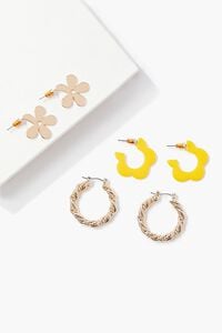 GOLD/YELLOW Flower & Twisted Hoop Earring Set, image 1