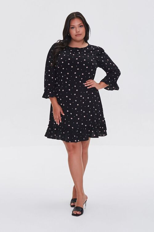 BLACK/MULTI Plus Size Recycled Ditsy Floral Dress, image 4